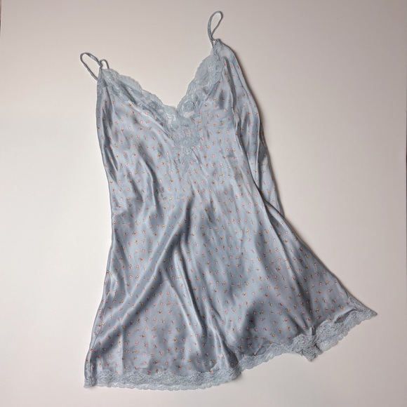 Blue Floral Victoria’s Secret Slip Dress with Lace - Picture 1 of 10